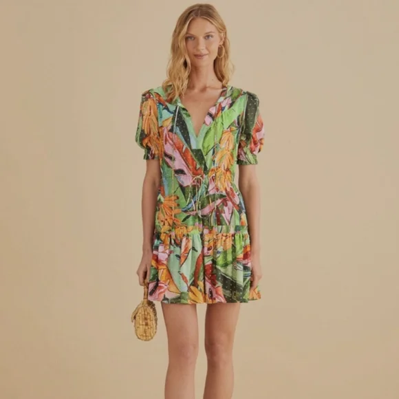 slim fit dress slacks Foliage Sketch Sand Halter Neck Mini Dress – Hemline Ridgeland main image 0